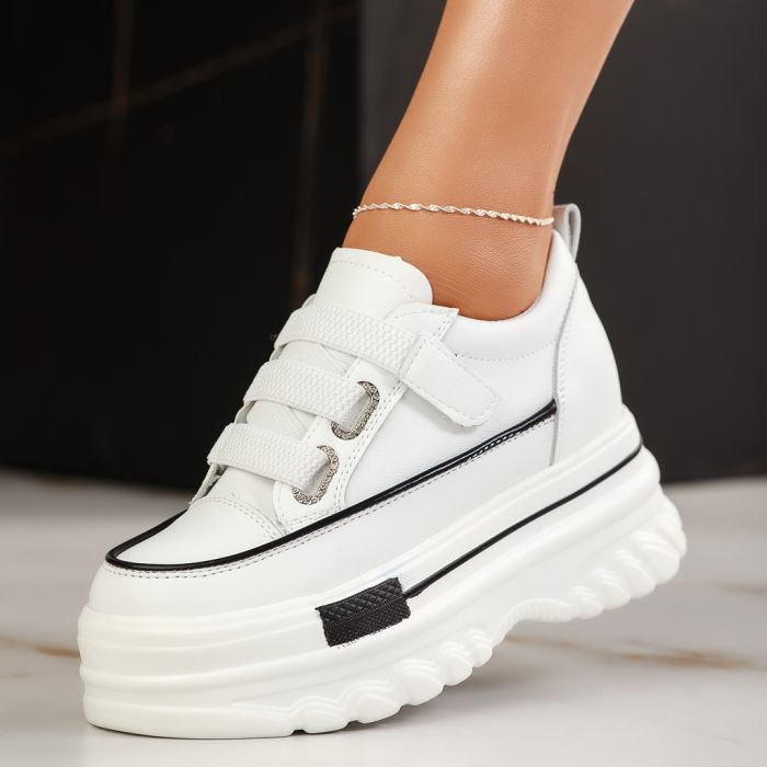 Дамски спортни обувки с платформа от естествена кожа Igor Бяло #13533