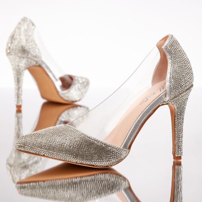 Pantofi Dama cu Toc Irma Argintii #13479