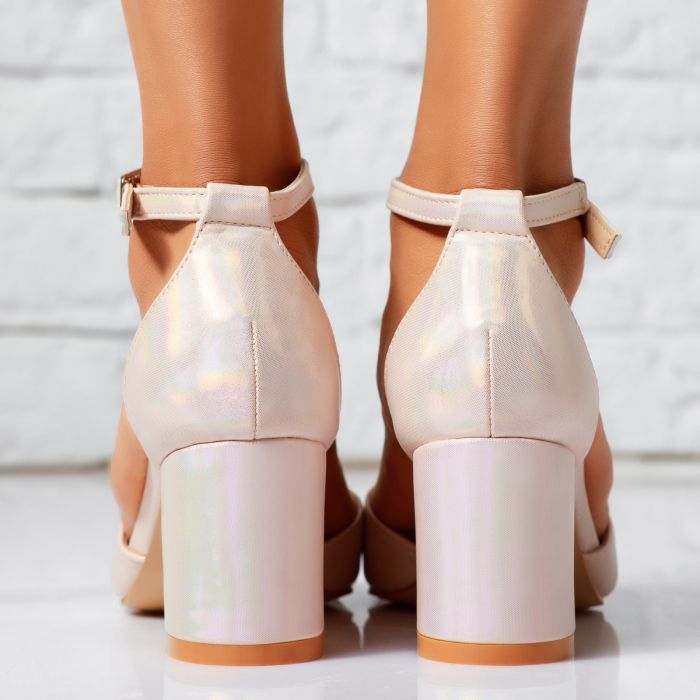 Sandale Dama cu Toc Brielle Roz/Aurii #14268