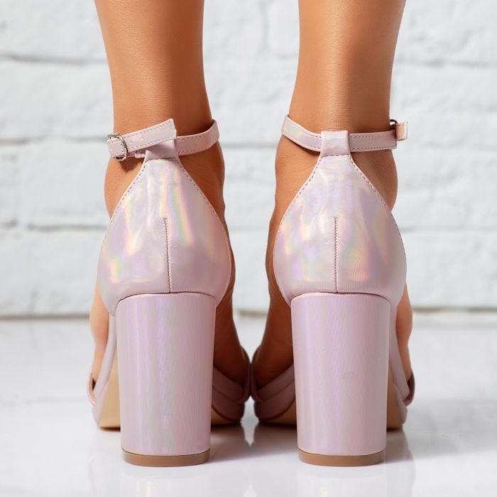 Sandale Dama cu Toc Sydney2 Roz/Aurii #14290