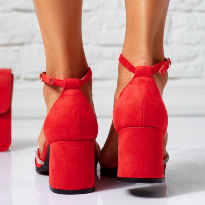 Дамски сандали с ток Themis червен #14559