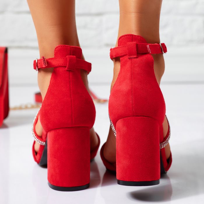 Дамски сандали с ток Calypso червен #14535