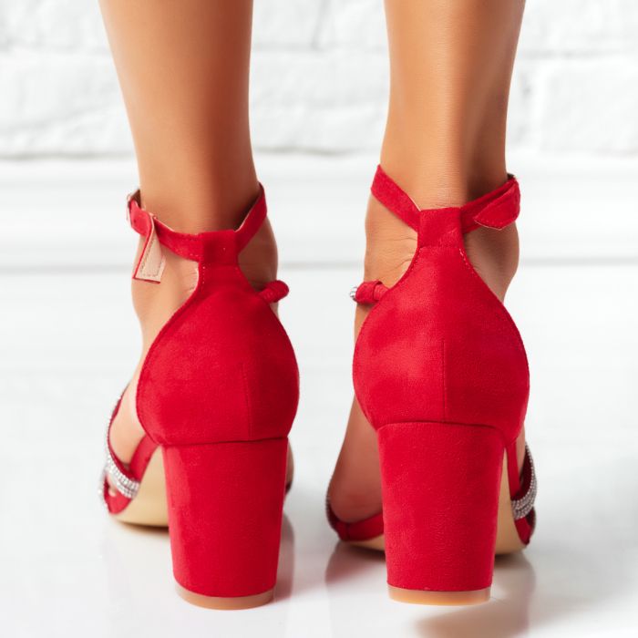Sandale Dama cu Toc Oxford Rosii #14407