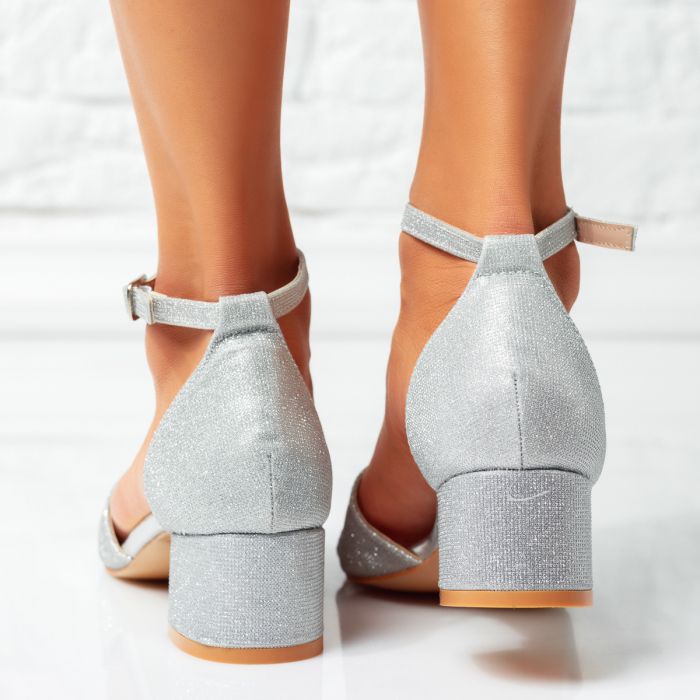 Sandale Dama cu Toc Nissa Argintii #14377