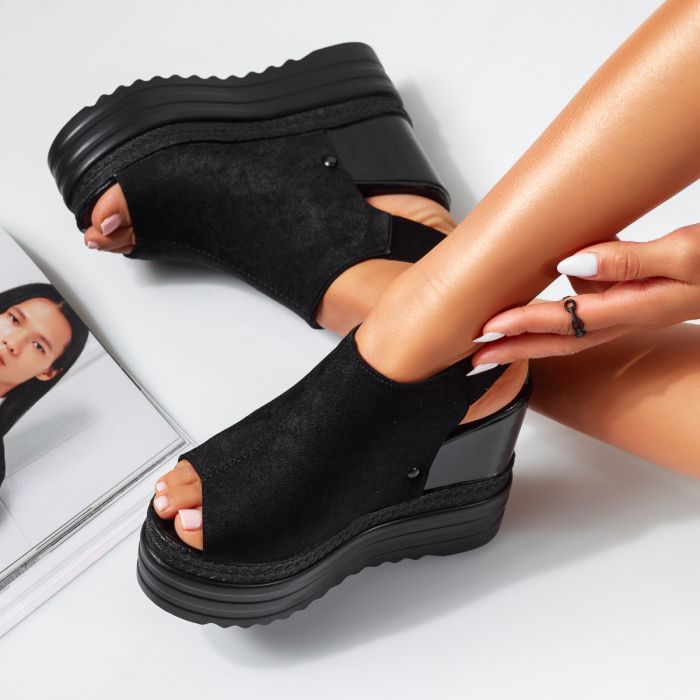 Дамски сандали на платформа Gini черен #14305