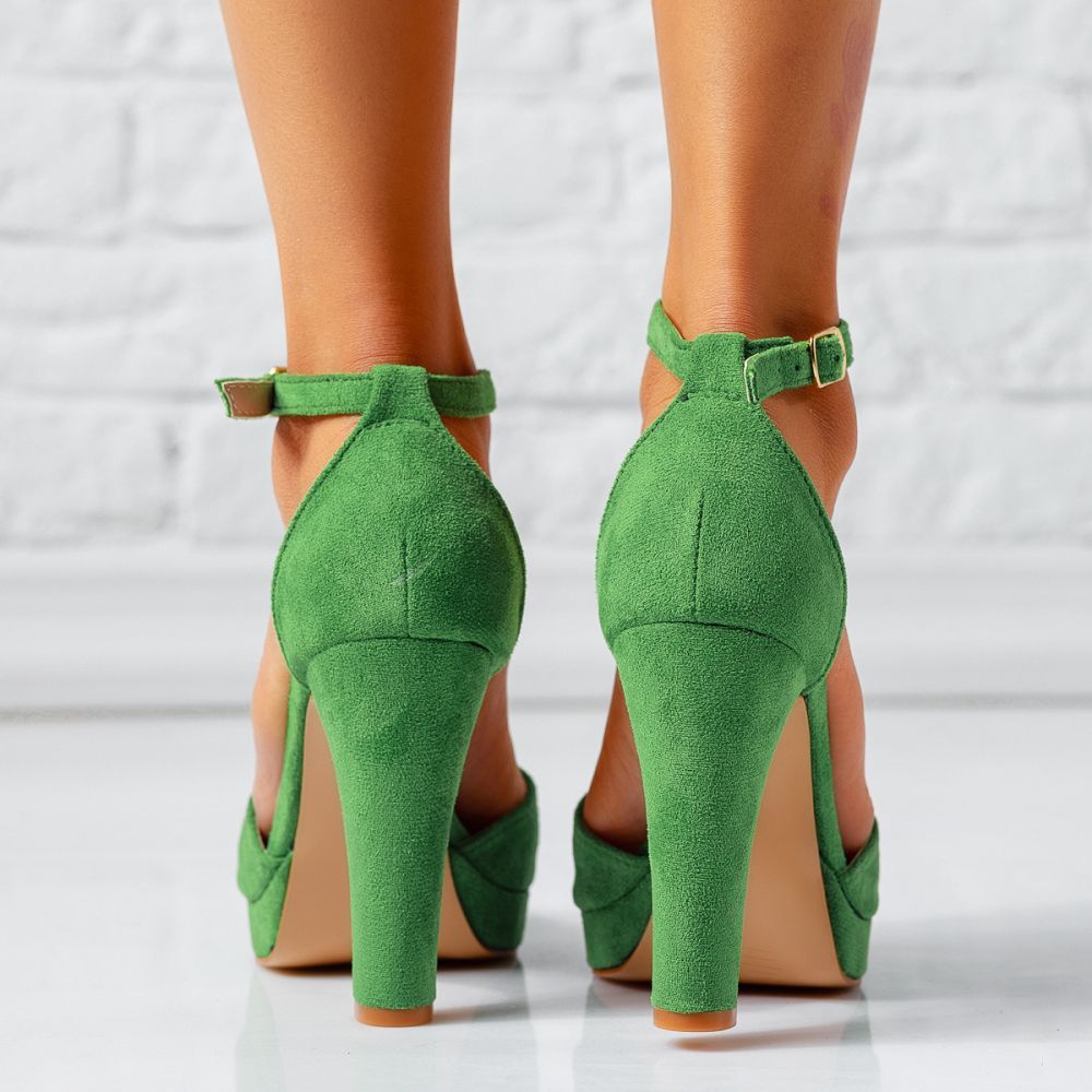 Sandale Dama cu Toc Gros Rosa Verzi #15074