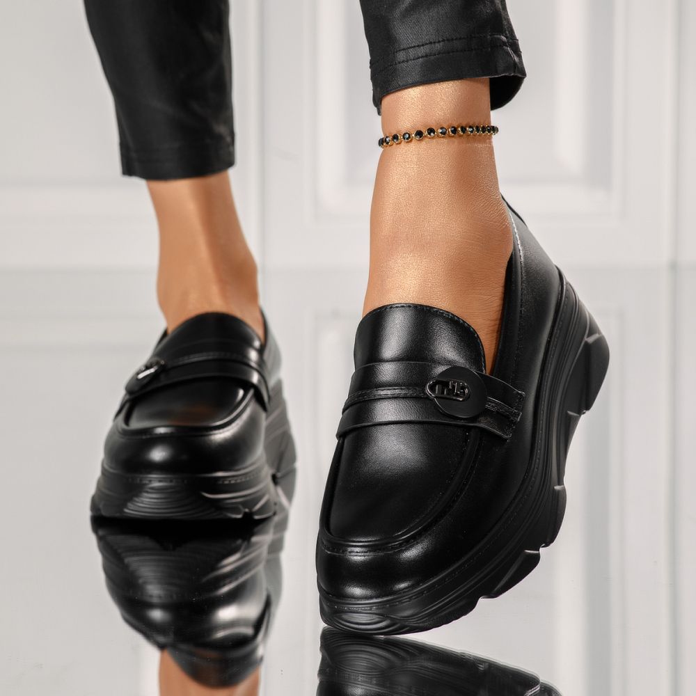 Pantofi casual dama negri din piele ecologica Athena #18273