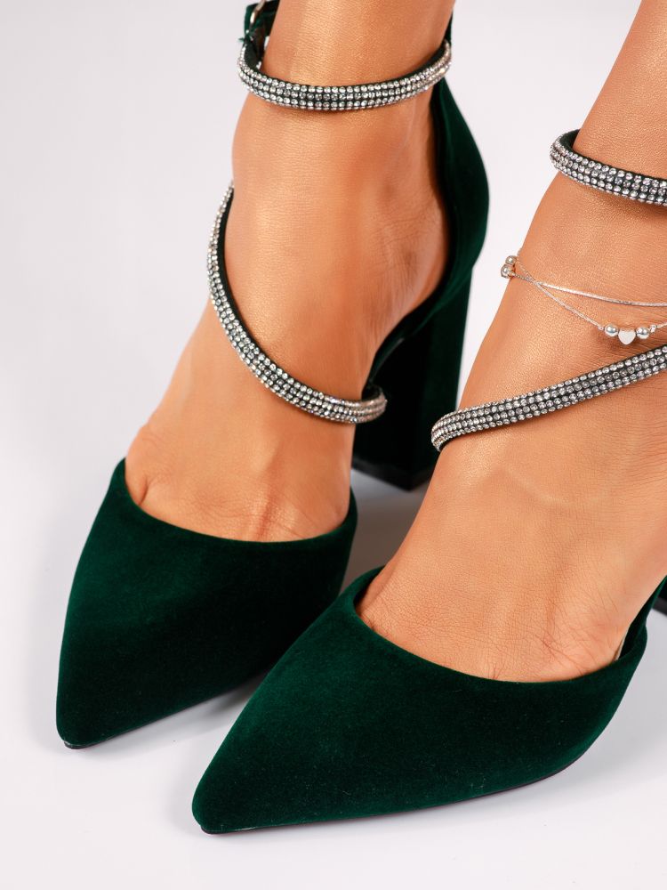 Дамски обувки с ток зелени от обърната еко кожа Sienna #18335