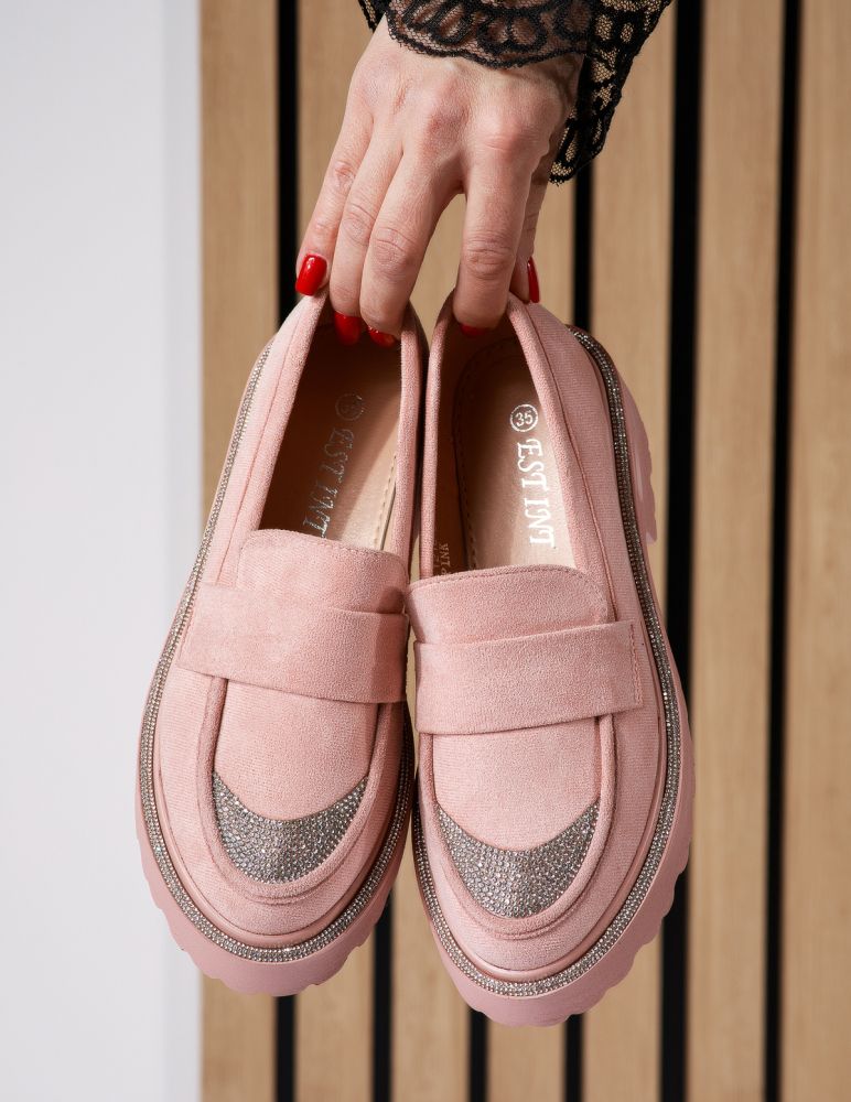 Pantofi casual dama roz din piele ecologica intoarsa Neo #18566