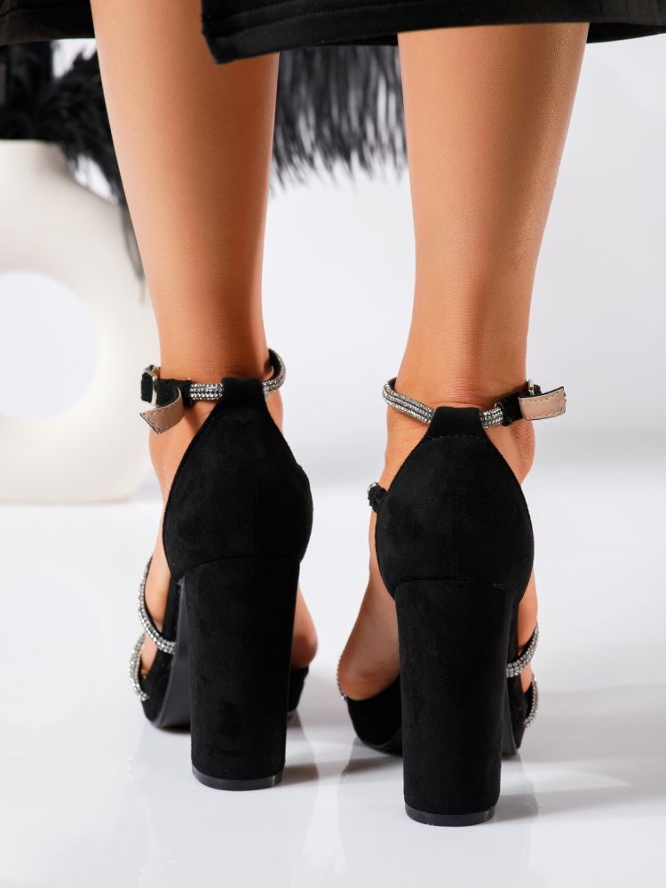 Дамски сандали с ток черни от обърната еко кожа June #18805