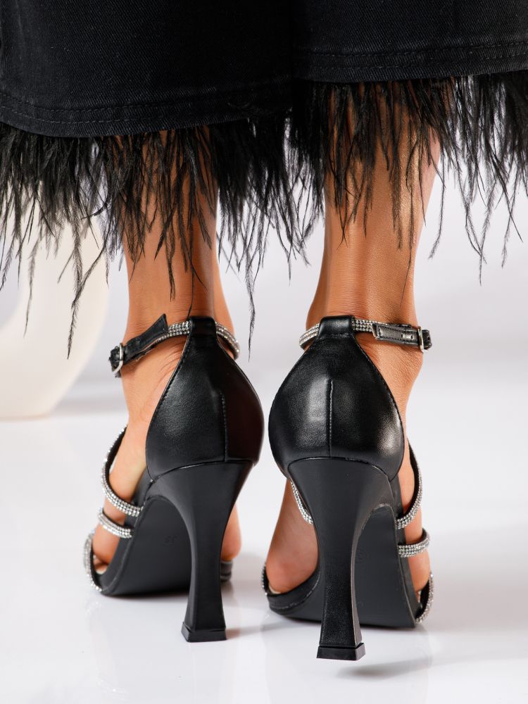 Дамски сандали с ток черни от еко кожа Cataleya #19091