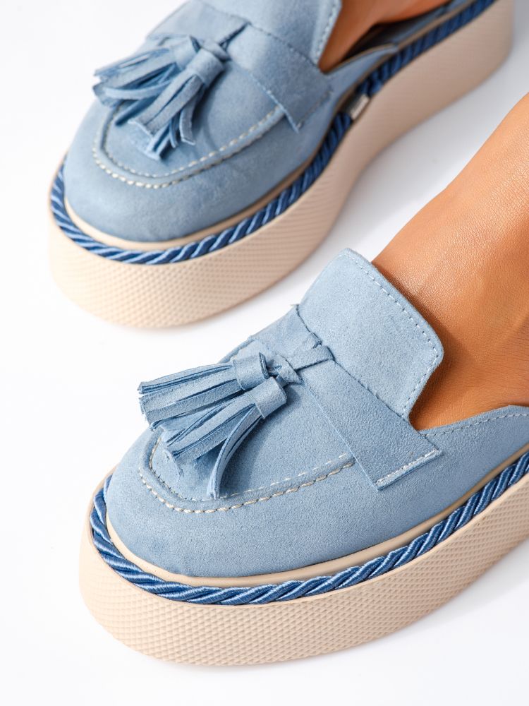 Всекидневни дамски обувки сини от обърната еко кожа Lena #19341