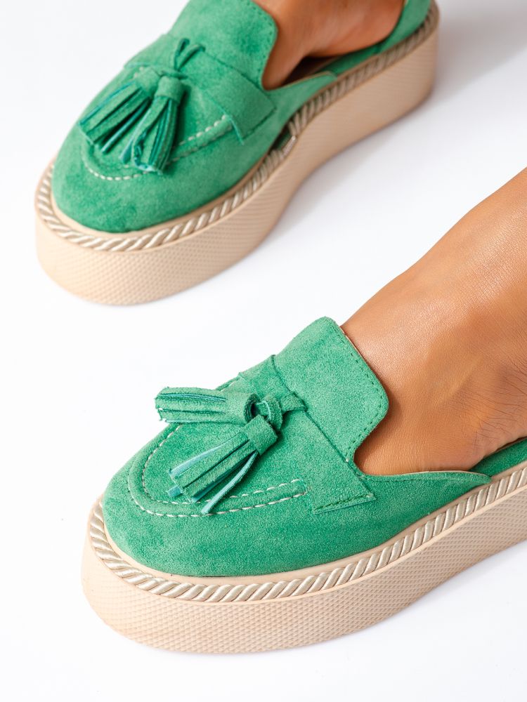 Всекидневни дамски обувки зелени от обърната еко кожа Lena #19344