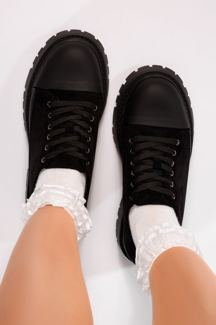 Pantofi casual dama negri din piele ecologica intoarsa Daria #21835