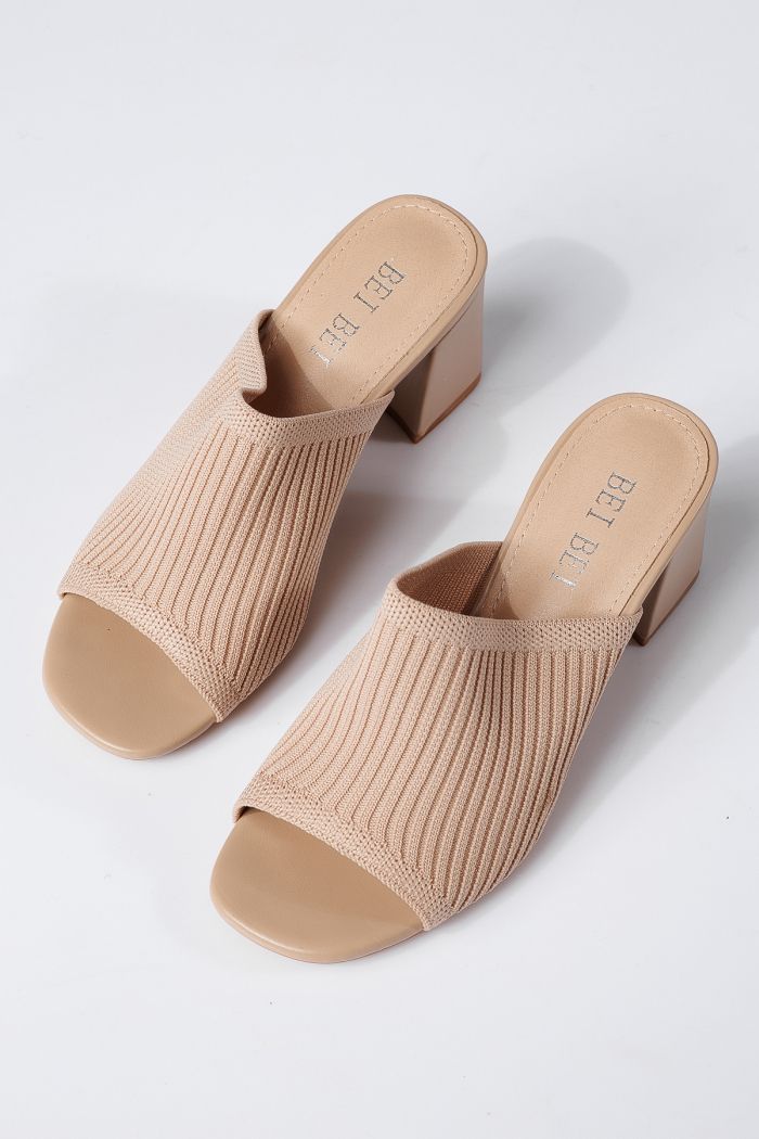 Női khaki színű textil sarkú papucs Mara #22362