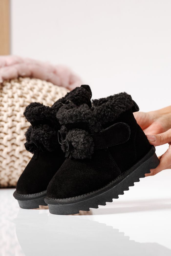 Ghete fete îmblanite negre din piele naturala intoarsa Pixie #22968