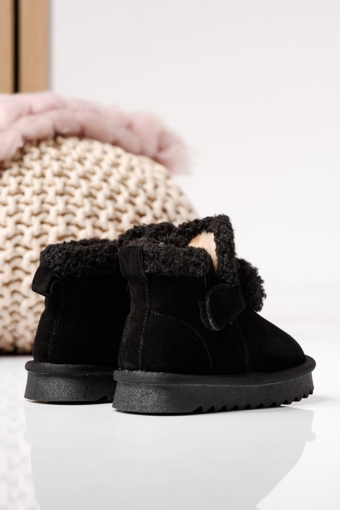 Ghete fete îmblanite negre din piele naturala intoarsa Pixie #22968