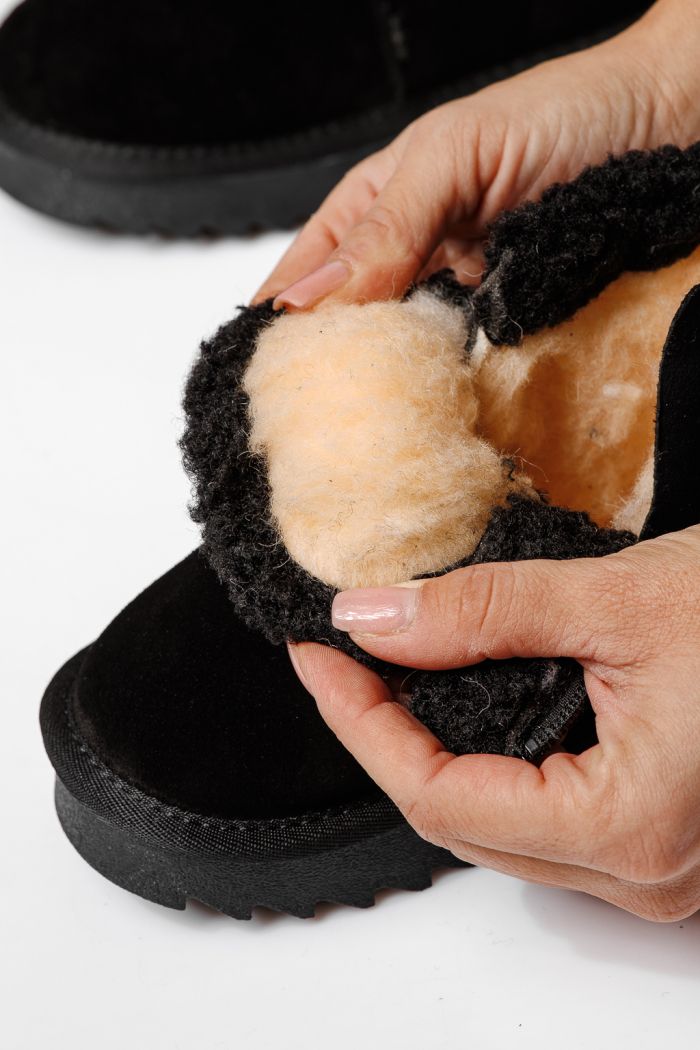 Ghete fete îmblanite negre din piele naturala intoarsa Pixie #22968