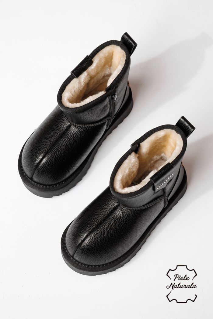Ghete fete îmblanite negre din piele naturala Nina #23006