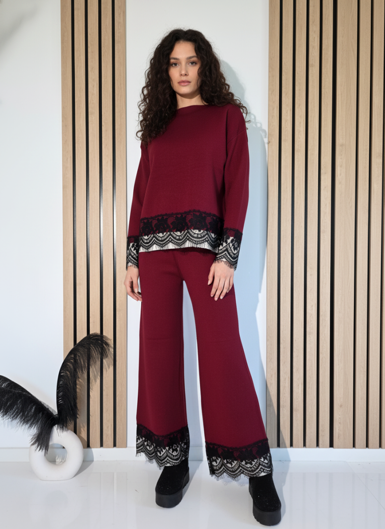 Női együttes bordó Angela 2 kötött darab #A1245