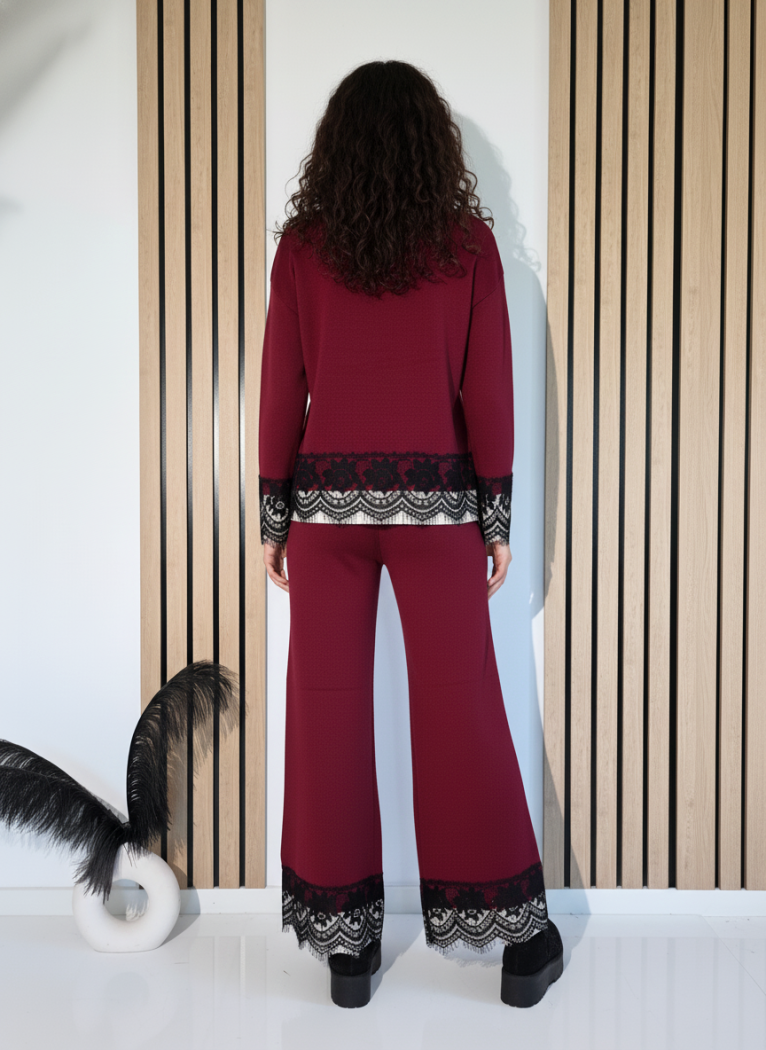 Női együttes bordó Angela 2 kötött darab #A1245