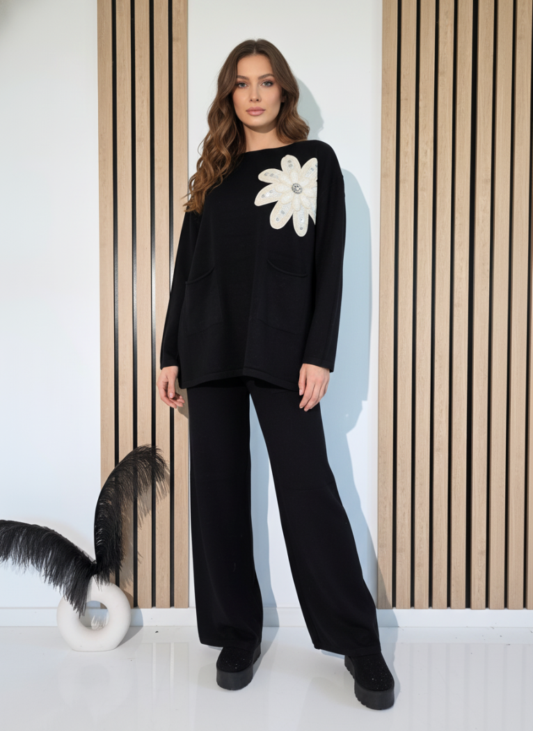 Női együttes fekete Isra 2 kötött darab #A1252