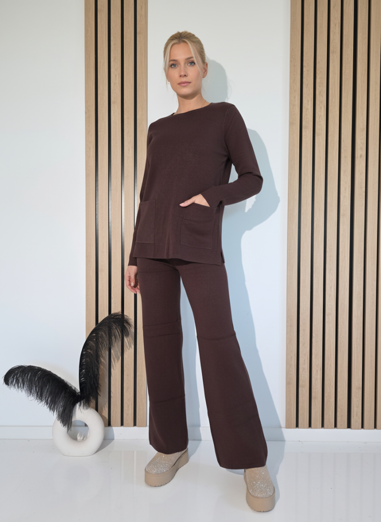 Női együttes barna Adina 2 kötött darab #A1239