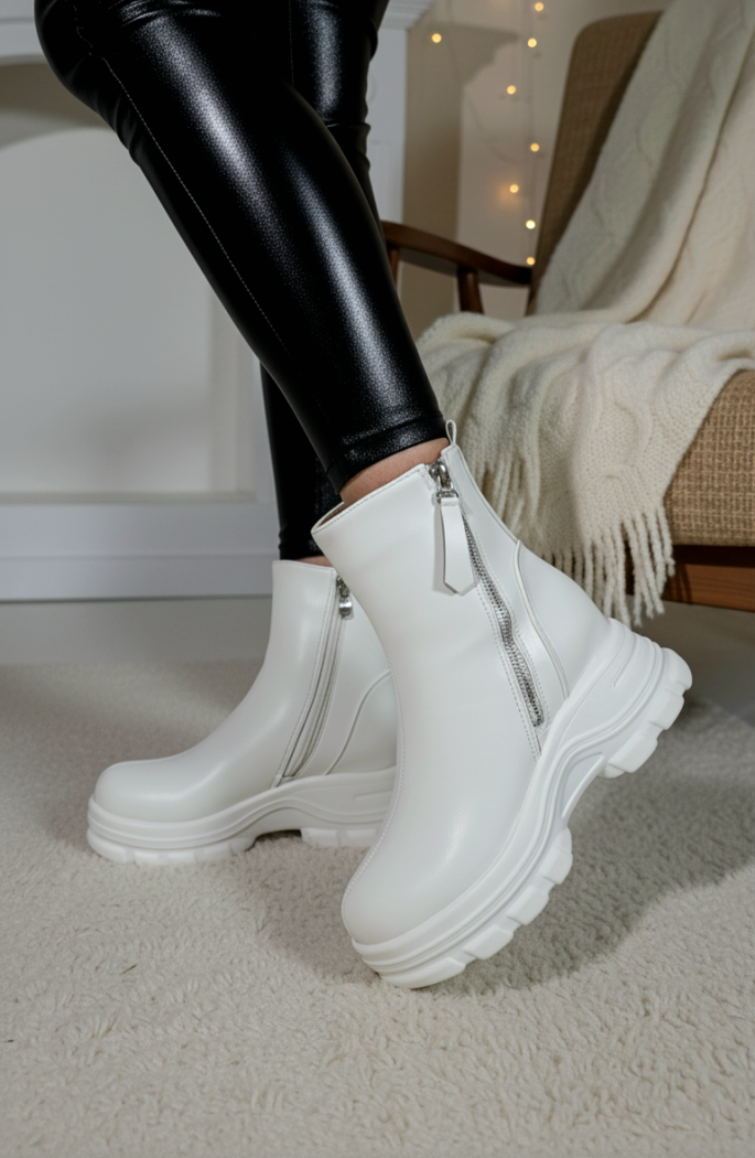 Női csizma béléssel fehére öko bőrből készült Sofia #23027