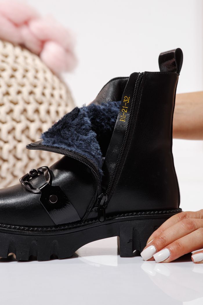 Szőrme csizma lányoknak fekete  öko bőrből készült Bela #23113