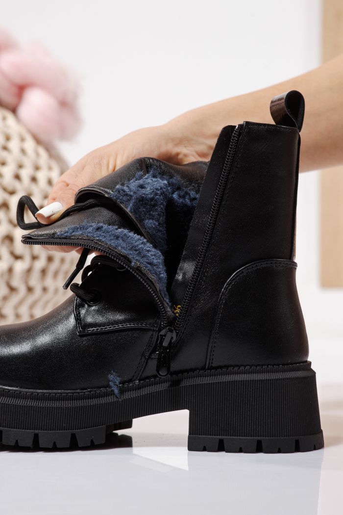 Szőrme csizma lányoknak fekete öko bőrből készült Alisa #23111