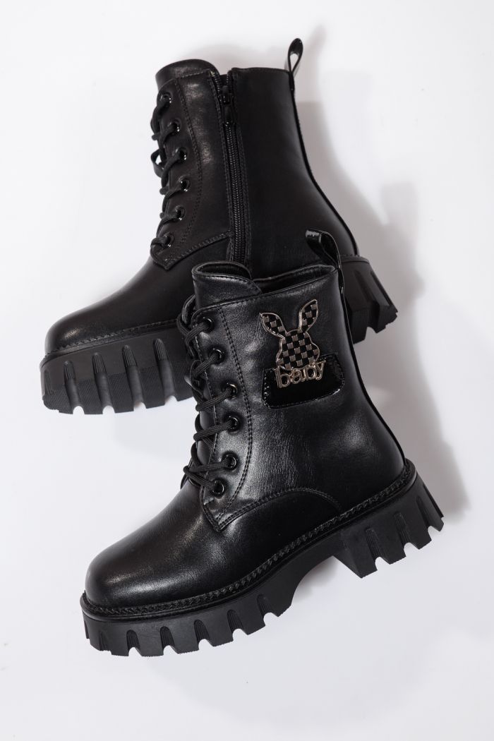 Szőrme csizma lányoknak fekete öko bőrből készült Aris #23115