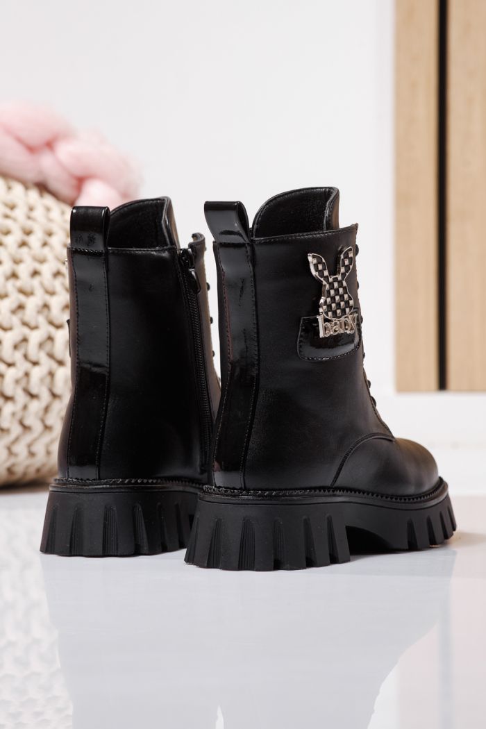 Szőrme csizma lányoknak fekete öko bőrből készült Aris #23115