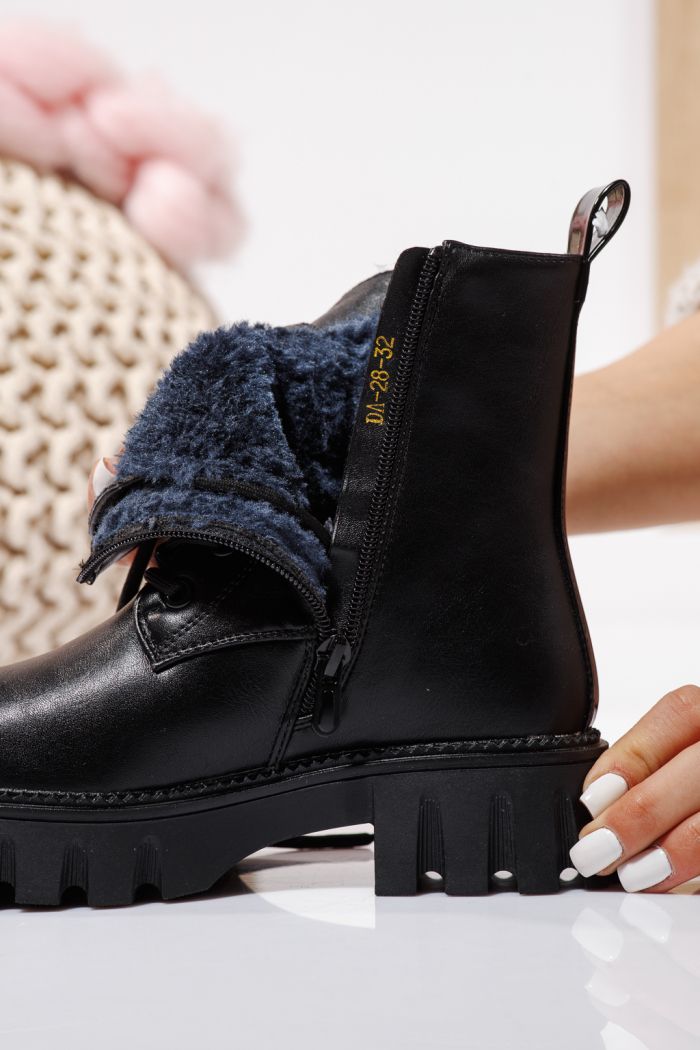 Szőrme csizma lányoknak fekete öko bőrből készült Aris #23115