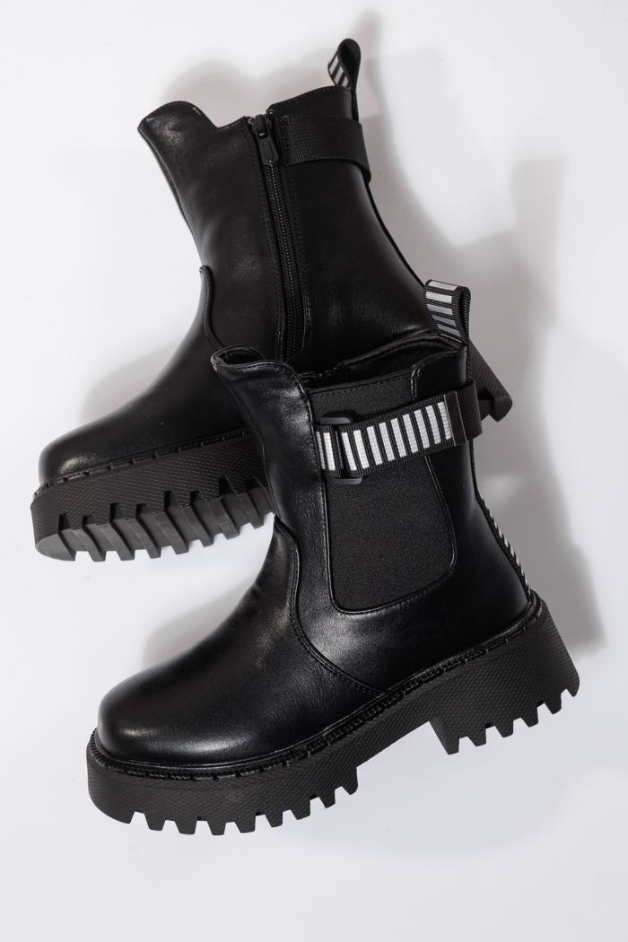 Szőrme csizma lányoknak fekete öko bőrből készült Talia #23108