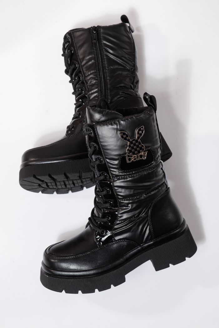 Szőrme csizma lányoknak fekete öko bőrből készült Dalia #23117