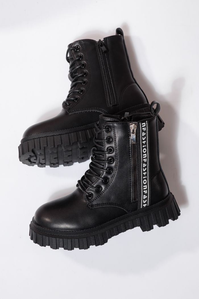 Szőrme csizma lányoknak fekete öko bőrből készült Elia #23127