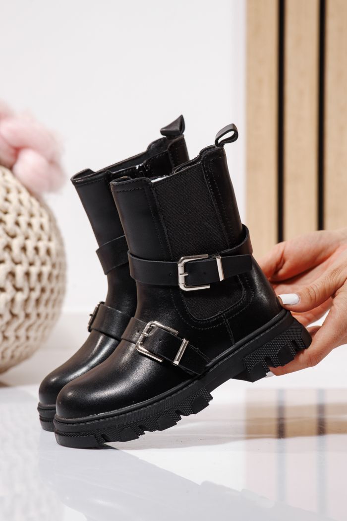 Szőrme csizma lányoknak fekete öko bőrből készült Marisa #23140