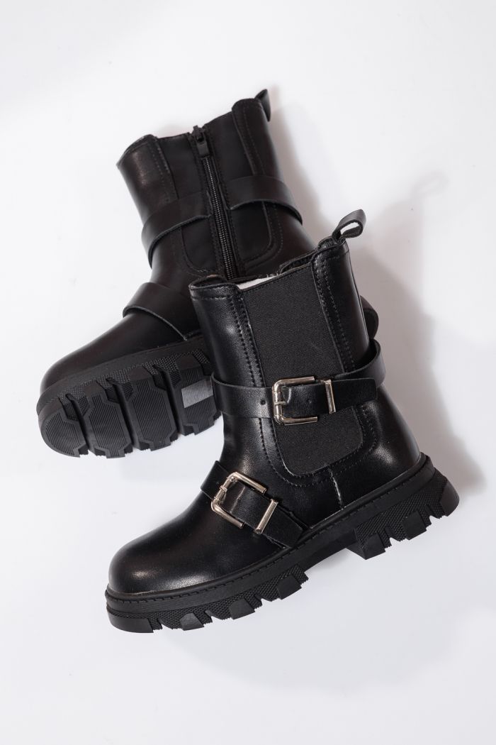 Szőrme csizma lányoknak fekete öko bőrből készült Marisa #23140