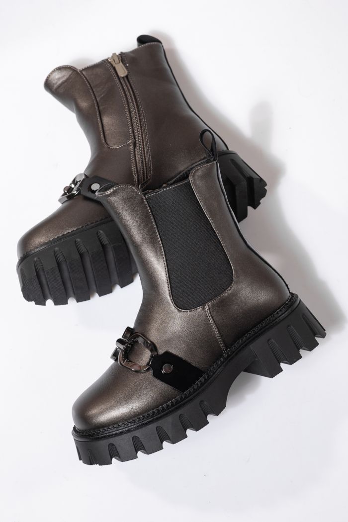 Szőrme csizma lányoknak szürke öko bőrből készült Bela #23112