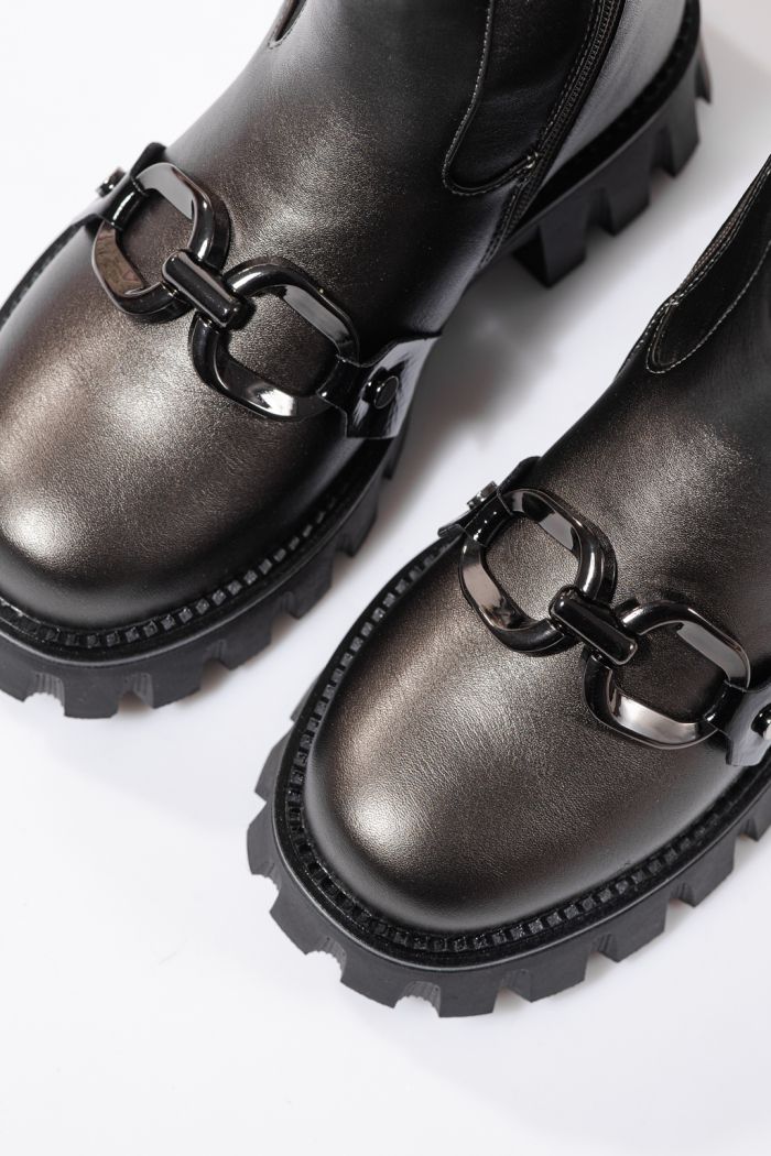 Szőrme csizma lányoknak szürke öko bőrből készült Bela #23112