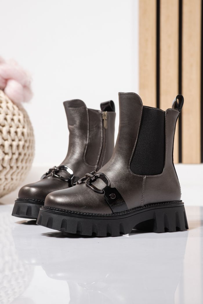 Szőrme csizma lányoknak szürke öko bőrből készült Bela #23112