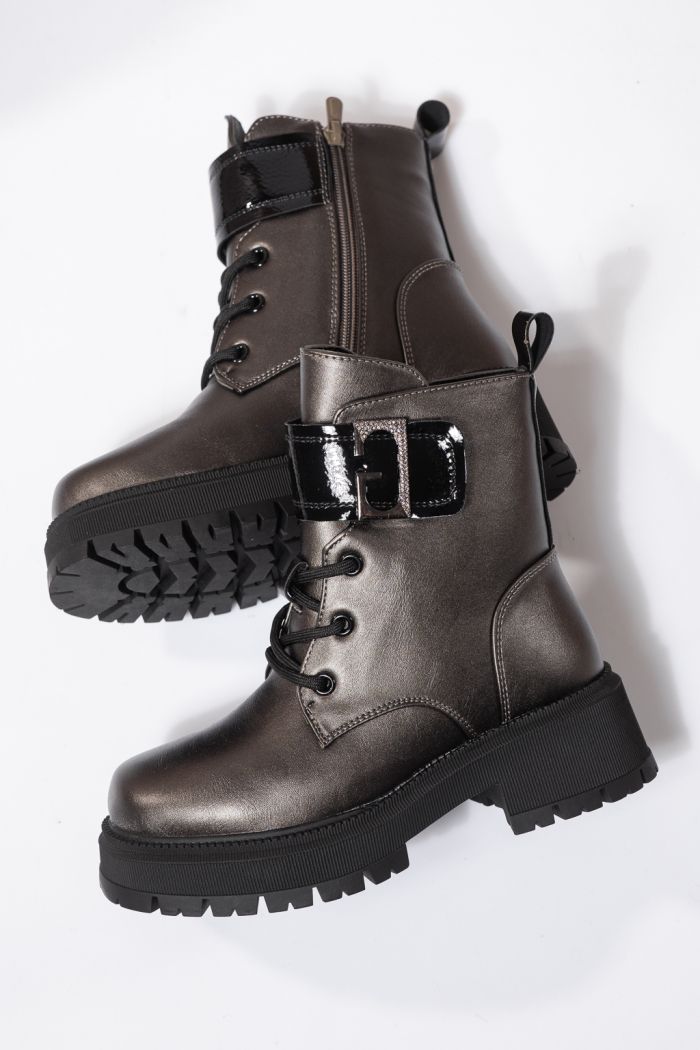 Szőrme csizma lányoknak szürke öko bőrből készült Alisa #23110