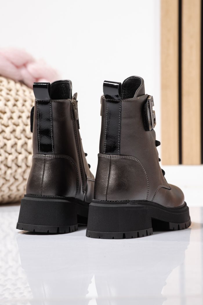 Szőrme csizma lányoknak szürke öko bőrből készült Alisa #23110