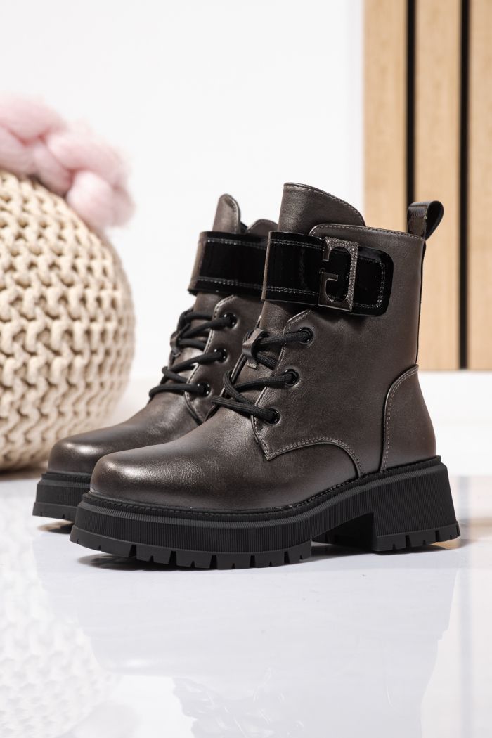 Szőrme csizma lányoknak szürke öko bőrből készült Alisa #23110