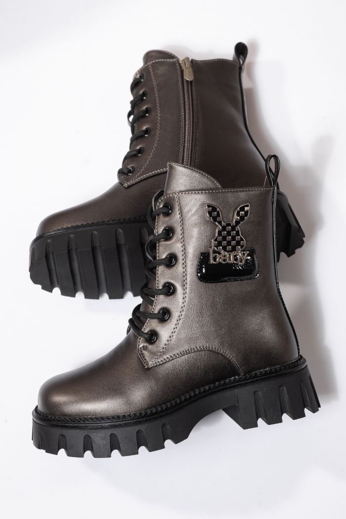 Szőrme csizma lányoknak szürke öko bőrből készült Aris #23114