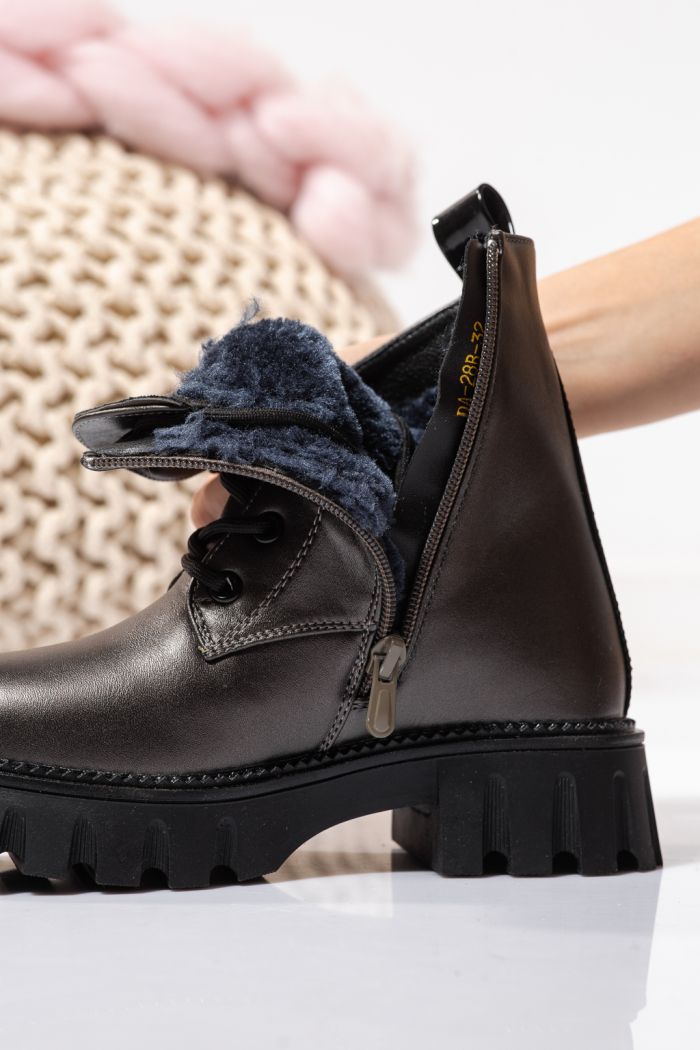 Szőrme csizma lányoknak szürke öko bőrből készült Aris #23114