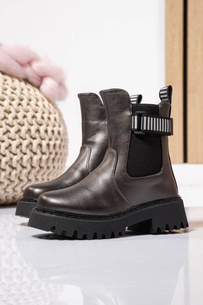 Szőrme csizma lányoknak szürke öko bőrből készült Talia #23107