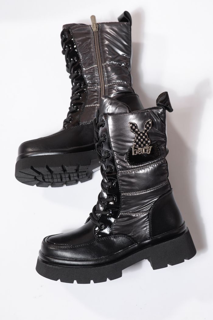 Szőrme csizma lányoknak szürke öko bőrből készült Dalia #23116