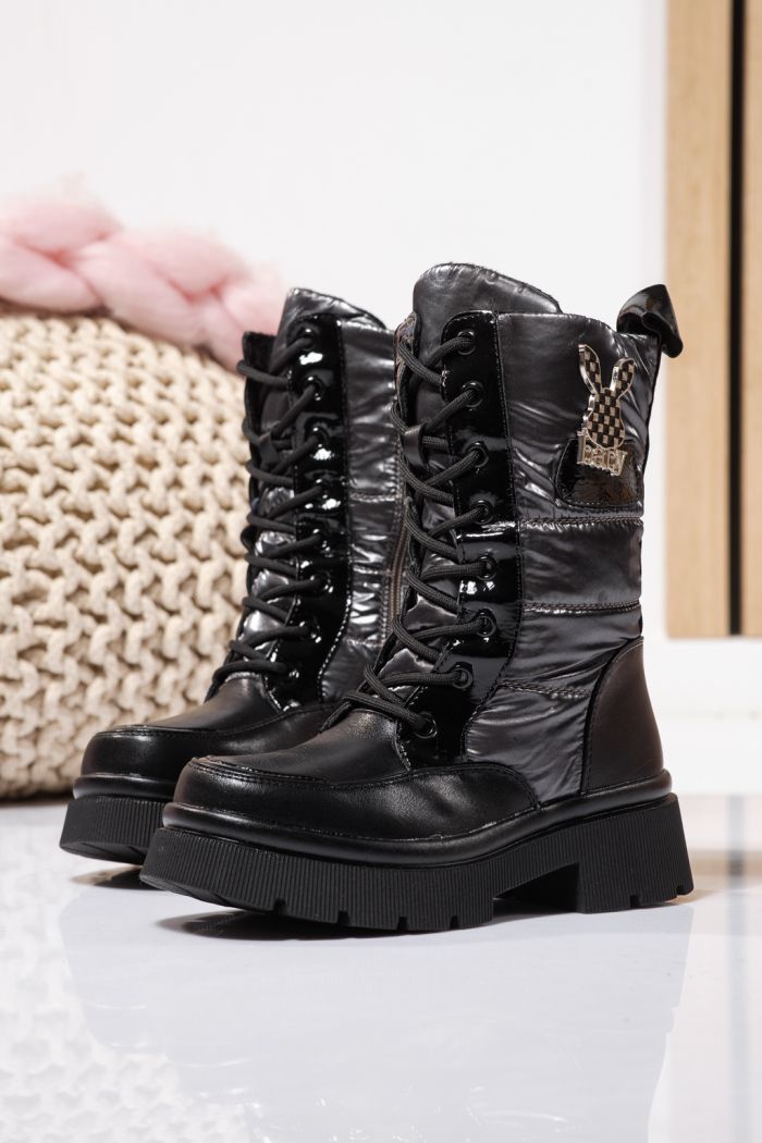 Szőrme csizma lányoknak szürke öko bőrből készült Dalia #23116