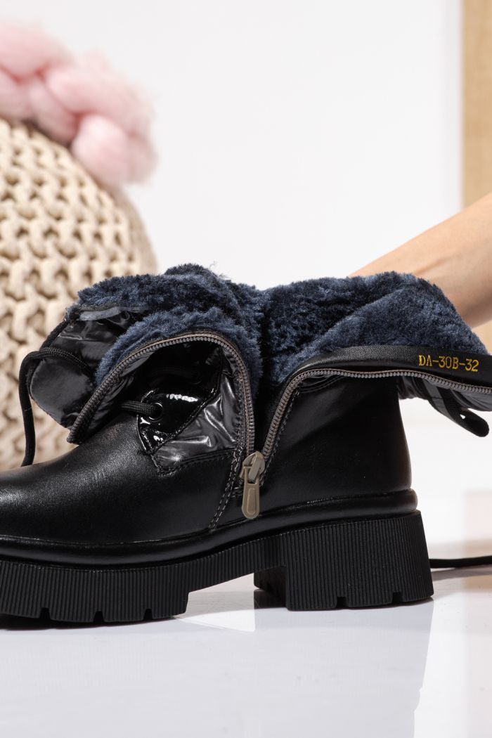 Szőrme csizma lányoknak szürke öko bőrből készült Despina #23118